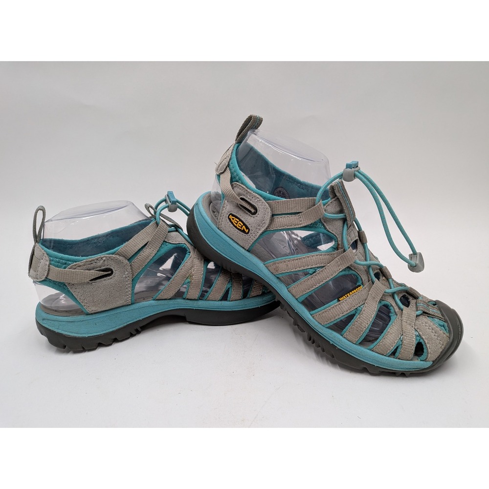 Keen Whisper Waterproof Sandals Womens Size 8 Gray Aqua Blue Hiking Water Shoes